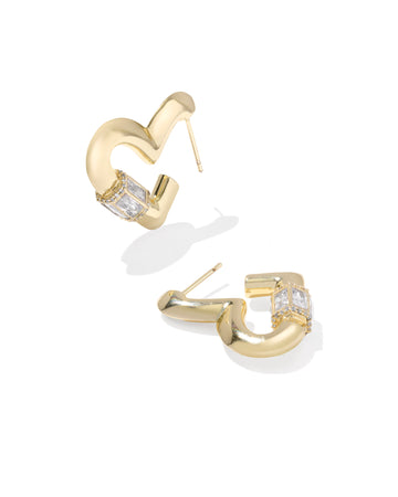 Emery Heart Hoop Earrings- Goldtone with White CZ